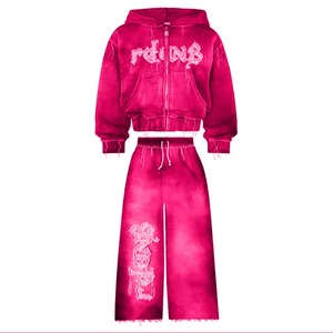 Conjunto de Sudadera con Capucha y Pantalones de Chándal Estampados Personalizados, de Gran Venta, con Cremallera, Efecto Desgastado, Parches y Lavado Ácido, Estilo Chándal Acampanado 100% Algodón para - Product Image 6