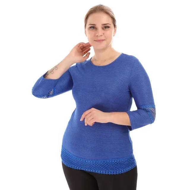 Plus Size Damen bekleidung New Trend Blue Bluse Anpassung Guipure Chic Modernes Design Elegante Damen Hochwertige Bluse