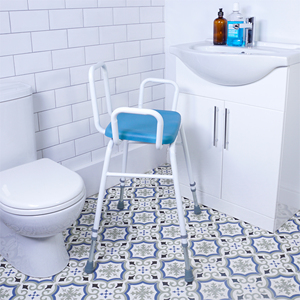 Height <b>Adjustable</b> Traditional Design Perching <b>Stool</b> with Padded Seat Safety Arms and Metal Back for Home Furniture - Product Image 2