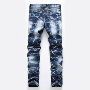 Jean en denim tie-dye coupe droite taille mi-haute délavé moyen en coton tricoté style vintage décontracté pour l'hiver et le printemps - Product Image 1
