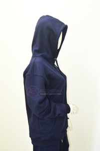 Sudadera con Capucha Azul Marino para Mujer, 100% Algodón, Felpa Suave, Transpirable, Informal, Manga Larga, Ropa de Invierno, Lavado Ácido Personalizado - Product Image 3