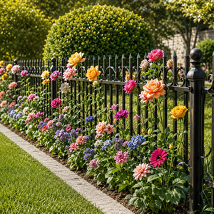 Clôture de jardin en fer forgé noir avec pointe en forme de lance, bordure décorative pour parterre de fleurs, panneau de clôture extérieur - Product Image 2