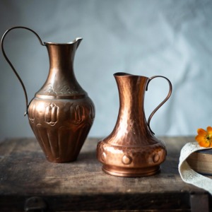Vintage Copper Pitchers Set of 2 Handcrafted Metal Water <b>Jugs</b> Decorative <b>Drink</b> Dispensers for Home Use - Product Image 1