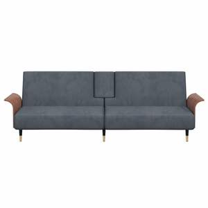 Sofá Cama de Terciopelo Gris Oscuro con Estructura de Madera Contrachapada y Metal - Product Image 4