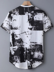 Camiseta de Manga Corta para Hombre de Alta Calidad con Estampado Gráfico Abstracto, Textura Desgastada, Diseño Monocromático, Transpirable, Hecha a Medida en Pakistán - Product Image 5