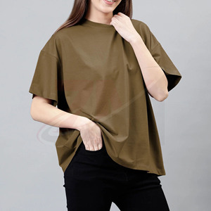 Nuevas llegadas: Camiseta oversize de cuello redondo, color liso, 100% algodón, con estampado de logo personalizado, transpirable, para venta al por mayor a granel para mujer. - Product Image 3