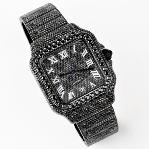 Reloj Iced Out Totalmente Negro con Números Romanos Cuadrados, Completamente Adornado con Diamantes, Automático, de Lujo, Estilo Hip Hop, para Hombre, Reloj de Joyería Premium - Product Image 1