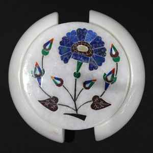 Ensemble de sous-verres en marbre floral incrusté, art artisanal d'Agra, 6 pièces, sous-verres en pierre, décoration élégante pour la maison, cadeau - Product Image 1