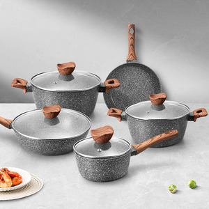 Juego de 9 Piezas de Utensilios de Cocina Antiadherentes con Revestimiento de Granito, Ollas y Sartenes de Aluminio Fundido a Presión, Cacerola, Sartén, Wok - Product Image 3