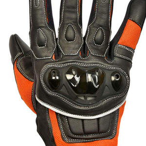 Gants de course en cuir à doigts entiers, design à panneaux noir et orange, respirants, antidérapants, fermeture auto-agrippante pour la conduite - Product Image 2