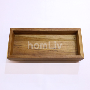 Plateau à couverts décoratif en teck naturel fait main, organisateur de couverts en bois massif durable, boîte de rangement pour ustensiles, vaisselle - Product Image 3