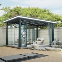 Gazebo de jardin à toit rigide avec structure en aluminium anthracite et système de toit à lames rétractables pour les moments de loisirs en plein air