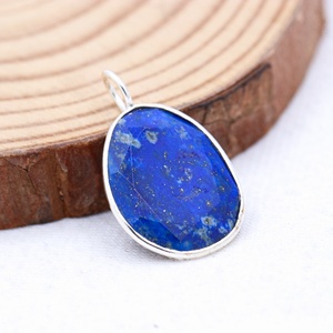Pendentif en Lapis Lazuli Naturel en Gros, Fait Main Vintage, en Argent Sterling Massif 925, avec Sertissage Géométrique Doré, Cadeau Raffiné pour Femme - Product Image 6