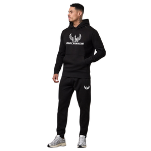 Mens Black Fleece Hooded Tracksuit Casual <b>Athletic</b> Gymwear Jogger Set Streetwear Winter Sports Activewear Outfit - Product Image 1