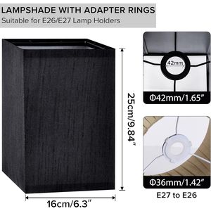 Juego de 2 Pantallas de Lámpara Cuadradas Modernas de Tela, Color Negro, Tamaño Pequeño L6.3"x W6.3"x H9.84", Elegantes y de Fácil Instalación - Product Image 2