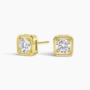 Bezel-Set Solitaire <b>Diamond</b> <b>Square</b> Stud <b>Earrings</b> - Product Image 1