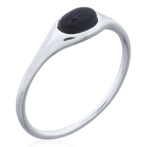Sophisticated Trendy Women's Oval Black Agate Sterling Silver Band <b>Statement</b> <b>Ring</b> - Product Image 1
