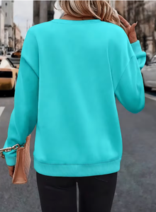 <b>Women's</b> Turquoise Crew Neck Sweatshirt With <b>Black</b> Heart Infinity Print <b>Long</b> <b>Sleeve</b> Casual Knitted <b>Top</b> Autumn Wear - Product Image 2
