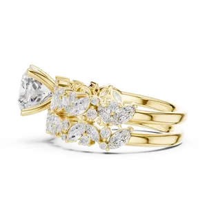 Bague de fiançailles en or massif 18 carats certifiée IGI avec diamant de laboratoire taille coussin 2 carats, grappe marquise, anneau fendu, VVS E-F, bague fine - Product Image 2