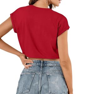Custom Crimson <b>Red</b> Botanical Women <b>Crop</b> <b>Top</b> Floral Heart Ring Spun Cotton Short Sleeve Crewneck High Quality Women <b>Crop</b> <b>Tops</b> - Product Image 2