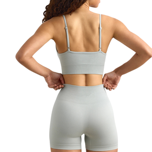 Wholesale Women Seamless Gym Set Backless Sports Bra Padded Yoga Shorts Fitness Workout Activewear Stretch Training Outfit - Product Image 4