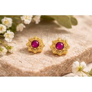 Pendientes de Lujo con Baño de Oro de 18K, Cuarzo Rubí, Diseño Floral, Texturizados, para Mujer, Joyería con Piedras Preciosas Naturales, Regalo - Product Image 2