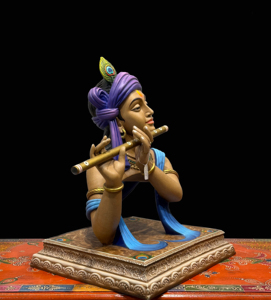 Estatua de Resina Hecha a Mano de Lord Krishna Tocando la Flauta, Estilo Art Deco |   Decoración Espiritual para el Hogar u Oficina, Adorno Religioso de Mesa - Product Image 2