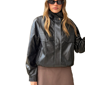 Women Black Genuine Leather <b>Jacket</b> Ladies Slim Fit <b>Biker</b> Moto Style Zip-Up Customized Logo Factory Price Wholesale OEM - Product Image 6