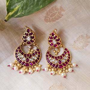 Women's Alloy & Gold Plated Faux Pearl Chandbali Drop Earrings for Wedding - Product Image 2