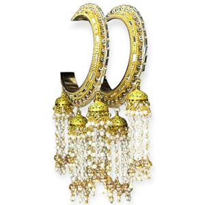 Conjunto de Brazaletes Jhumka de Metal Dorado con Perlas, de Alta Gama, Elegante, para Novias, Bodas y Fiestas, Precio al por Mayor - Product Image 1