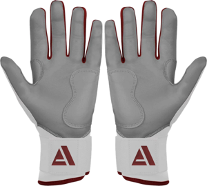 Premium Leather Customizable Baseball Batting Gloves premium leather white and maroon color Closure type <b>hook</b> and loop - Product Image 2