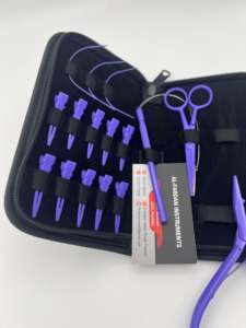 Kit d'outils pour extensions capillaires couleur violette, prix de gros, en acier inoxydable de qualité chirurgicale, avec logo personnalisé, pince à boucles et ciseaux - Product Image 6