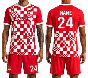 Ensemble d'uniformes de football personnalisés avec impression de lettres d'équipe, service OEM en gros, maillot à transfert thermique, technique de découpe automatisée, 100% - Product Image 1