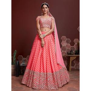 Tenue de mariage en organza imprimé numérique pêche Lehenga Choli - Product Image 4