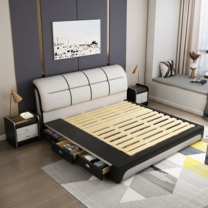 เตียงคิงไซส์ทันสมัยหุ้มผ้า โครงไม้สน พร้อมแผ่นไม้สน โฟมหนานุ่ม ทนทาน เฟอร์นิเจอร์บ้าน - Product Image 6