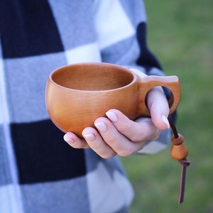 Sustainable Wooden Coffee Mug Kuksa Style Handmade Outdoor Drinking Cup Rustic Nordic Tableware <b>Bar</b> <b>Tool</b> Wholesale - Product Image 6