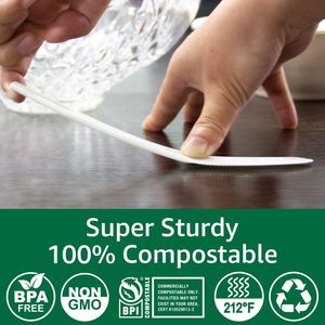 Posate Monouso 100% Compostabili Eco-Friendly Resistenti in Plastica Biodegradabile - Coltelli, Forchette e Cucchiai Senza Plastica - Product Image 3
