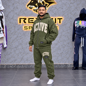 ชุดวอร์ม Rexfit Sports Applique แบบมีซิปเต็มตัวสำหรับผู้ชาย ประดับด้วยคริสตัล  ผ้าฟลีซหนานุ่ม กางเกงจ็อกเกอร์แบบมีขอบยางยืด  ชุดฤดูหนาวพร้อมป้ายแบรนด์ - Product Image 2