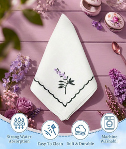 Serviettes en tissu personnalisées en gros, broderie de jolies fleurs violettes, serviettes de table en lin, durables pour la maison, les mariages et les événements - Product Image 2