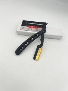 Single <b>Edge</b> Blade Men's Wet Shaving Razor For Face Underarms Bikini Hair Removal <b>Black</b> Color with Gold Mustache Design - Product Image 5