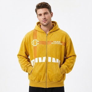 Oversized Heavyweight Distressed Hoodie Vintage Acid Wash Full Zip Hoodie Made With 100% Cotton French Terry Fabric - Product Image 4