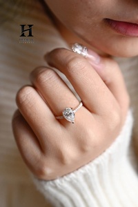 Anillo de Compromiso de Lujo con Diamante Cultivado en Laboratorio, Corte Pera, Oro Blanco de 14K, Halo Oculto, Anillo Solitario, Joyería de Boda con Diamante en Forma de Lágrima - Product Image 6