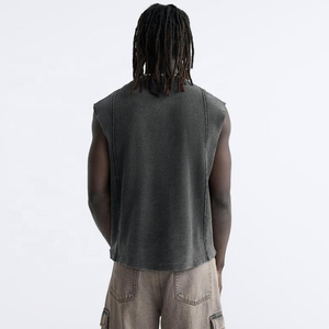 Camiseta sin mangas para hombre, cuello redondo, color liso, de algodón tejido, ajuste casual, lavado pigmentado, personalizada, ecológica, para gimnasio - Product Image 5