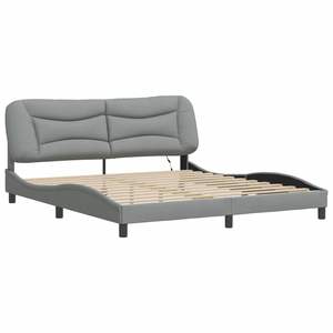 Cadre de lit rembourré en tissu gris clair 'Hvar' de 76 x 79,9 pouces avec lumières LED sans matelas - Product Image 3