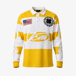 Custom-made Stylish Short Sleeve for <b>Shirt</b> Rugby Collar <b>Red</b> <b>White</b> <b>Striped</b> Print Pocket Design Polyester/Cotton for Men Sports - Product Image 1