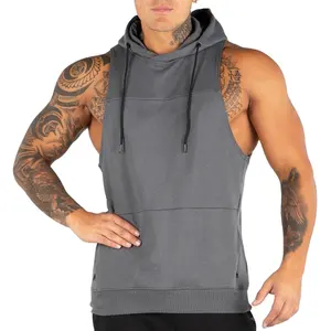 Wholesale Men Gym Wear Stringer Tank Top Sweatshirt Hoodie Men's Boys Plain Sleeveless Running Workout Men Slim fit Dry Hoodies