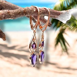 Boucles d'oreilles en améthyste, argent sterling 925, plaqué or rose 14 carats, vermeil, bijoux élégants vintage pour mariage, cadeau - Product Image 2