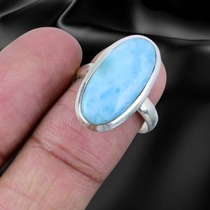 Anillo de Plata Larimar, Anillo de Plata de Ley 925, Plata de Ley 925 Sólida - Product Image 2
