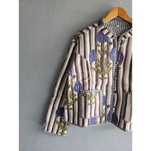 Veste de nuit matelassée pour femme, pyjama rayé floral, vêtement de nuit réversible en coton pour l'automne et l'hiver, cadeau pour elle - Product Image 4