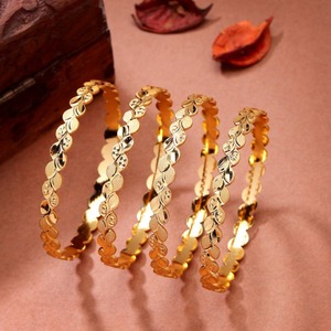 Stylish Leaf Pattern Gold Finish Metal Craft <b>Bangle</b> <b>Set</b> Traditional Designer Bracelet Jewelry for Women Wedding Party Wear - Product Image 4